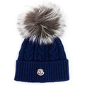 Moncler Cable Knit Pom Pom Beanie Blue