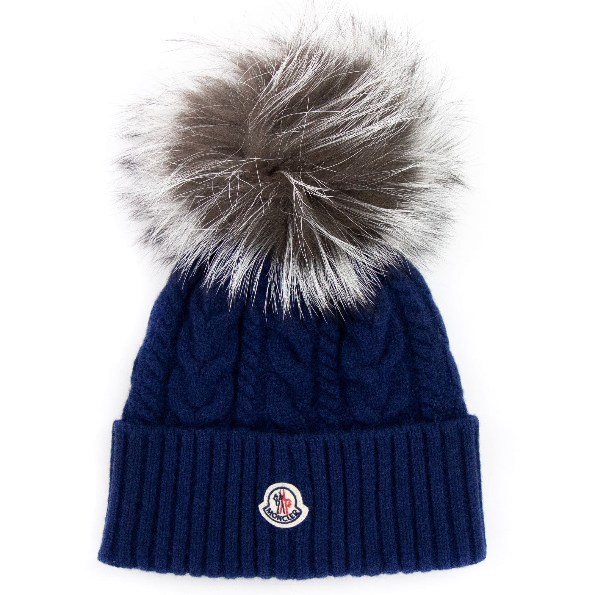 Moncler Cable Knit Pom Pom Beanie Blue