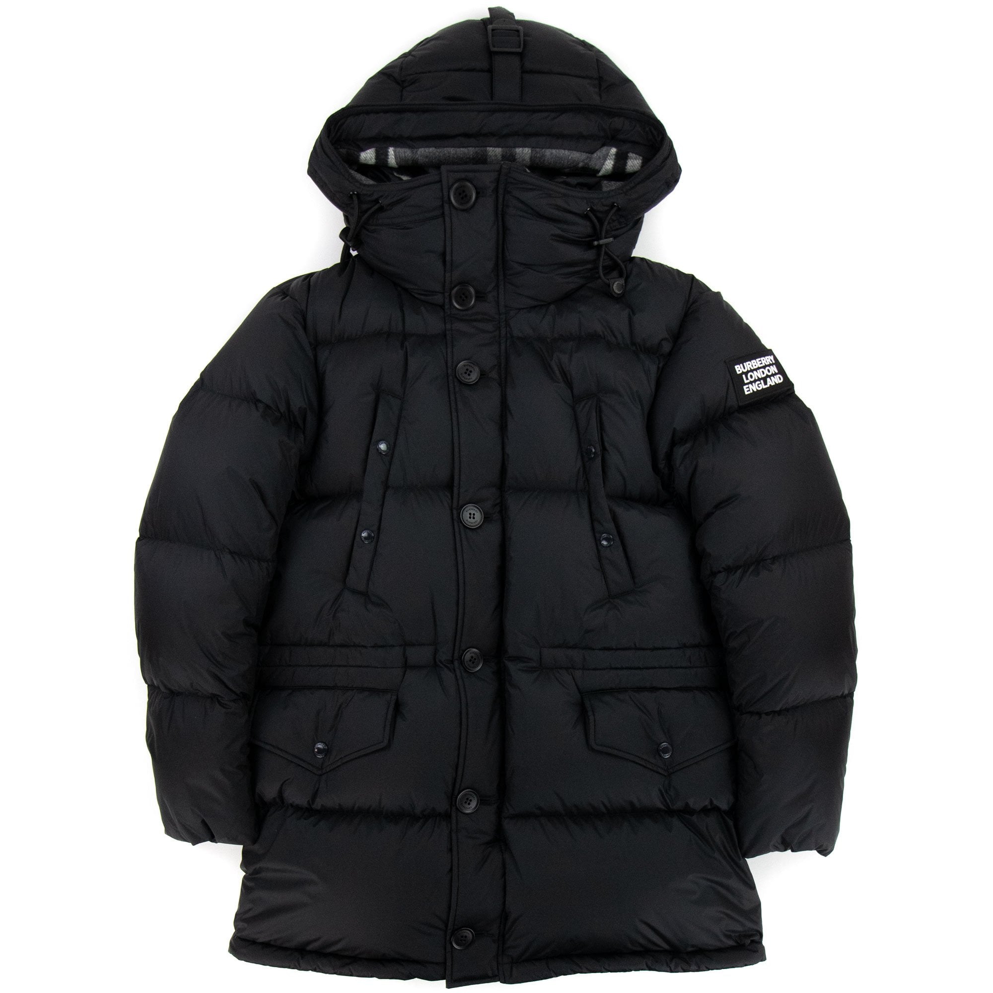 Burberry Logo Detail Hooded Puffer Coat Black