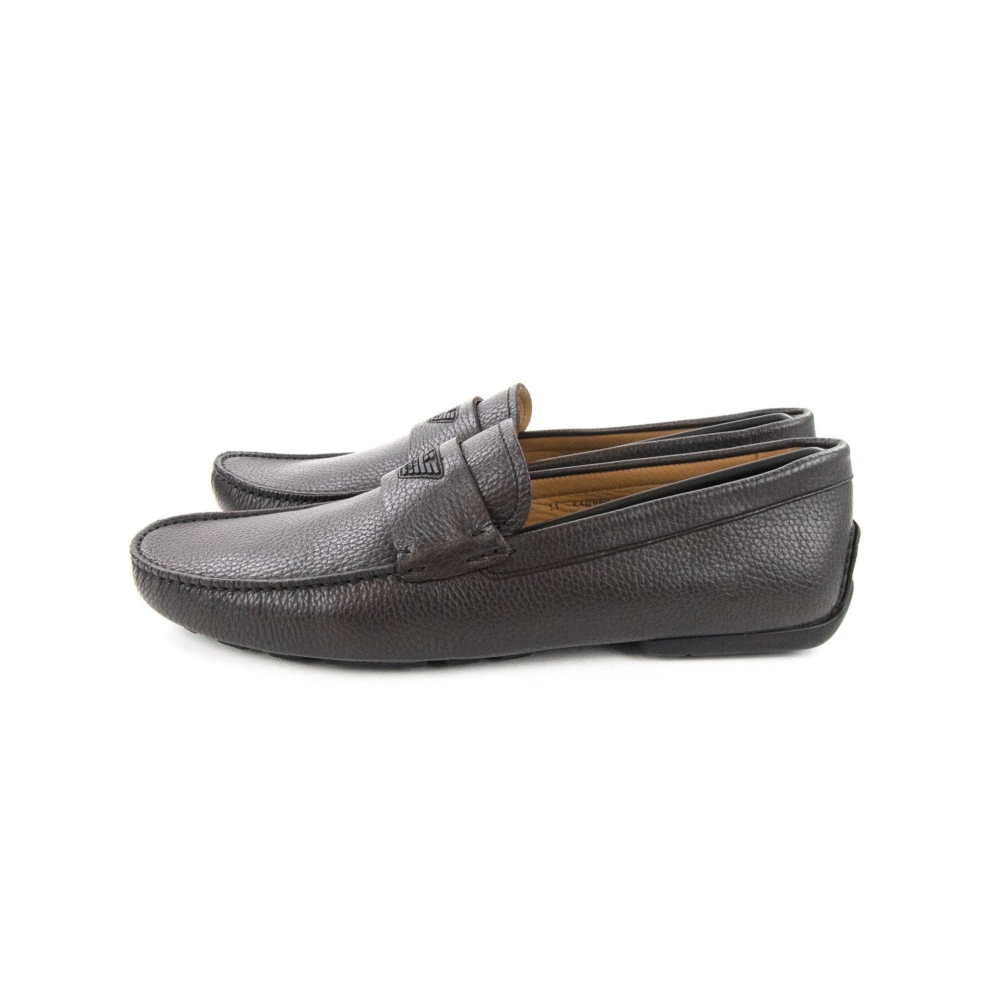 Emporio Armani Eagle Logo Leather Loafers Coconut