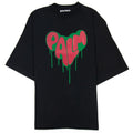 Palm Angels Spray Heart Loose T Shirt Black Fuchsia