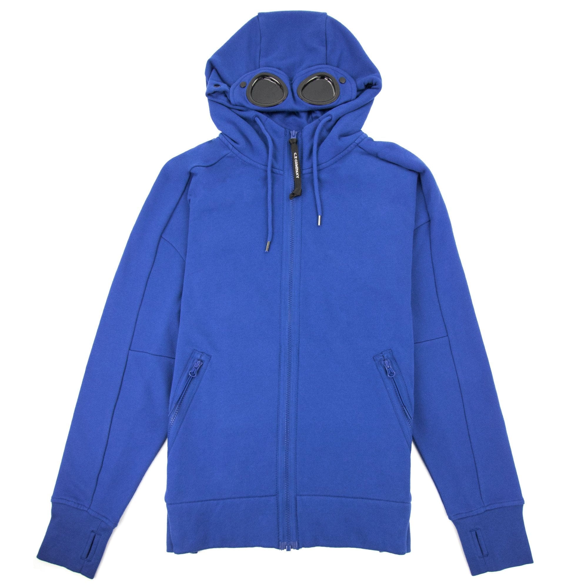 Cp Company Diagonal Raised Fleece Full Zip Goggle Hoody Blue Quartz 892