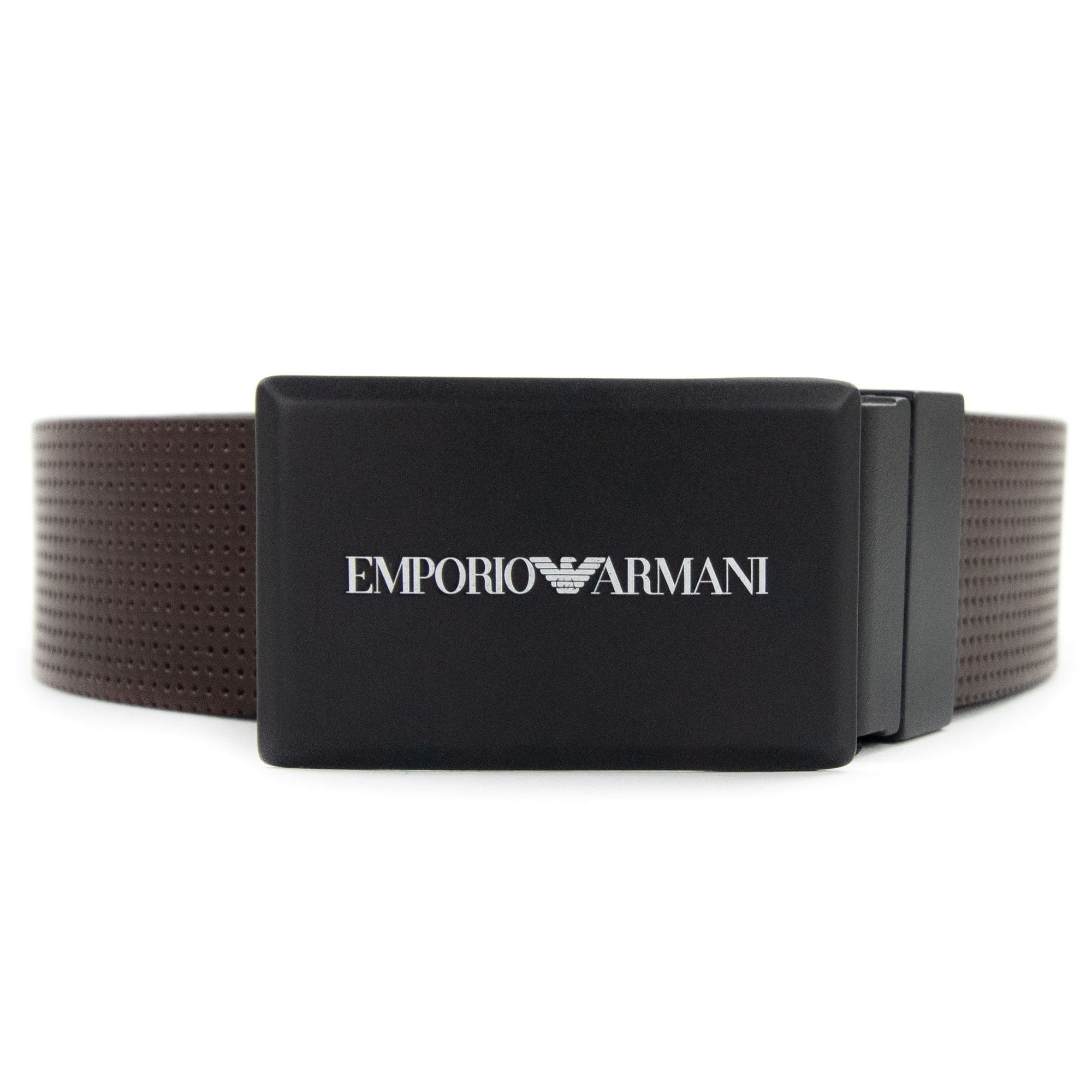 Emporio Armani Perforated Leather Buckle Belt Dark Tan