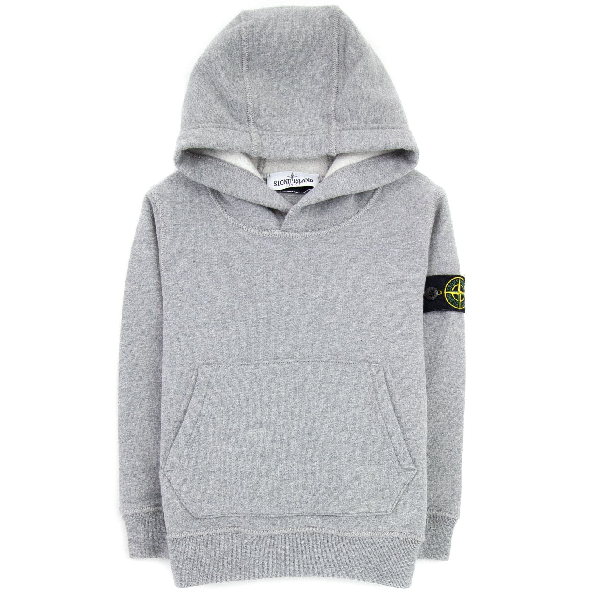 Stone Island Junior Arm Badge Hooded Sweatshirt Grey V0064