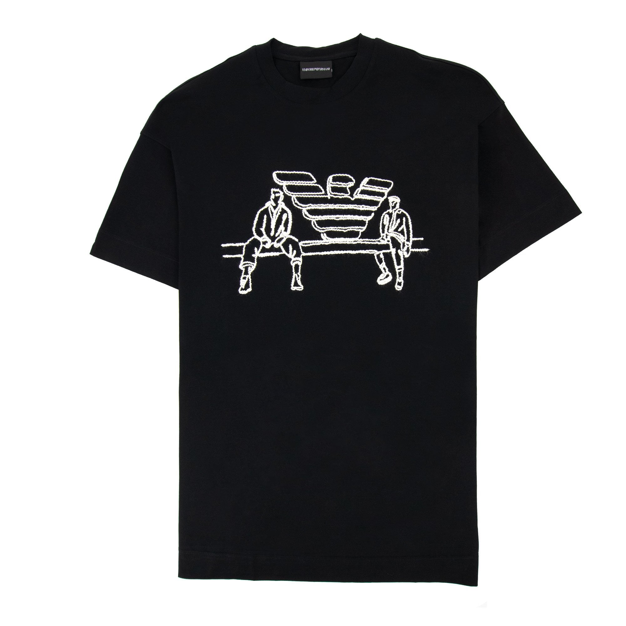 Emporio Armani Jersey T-shirt With Sketch Embroidery And Logo Black