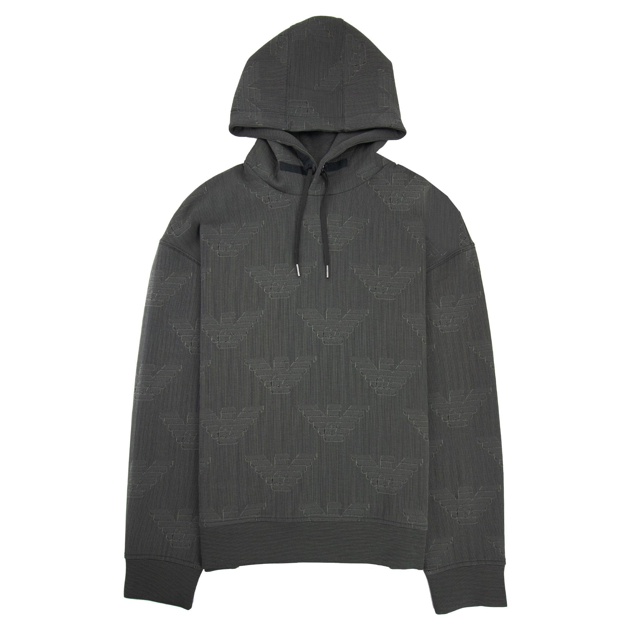 Emporio Armani Hooded Sweatshirt With All-over Op-art Eagle Grey