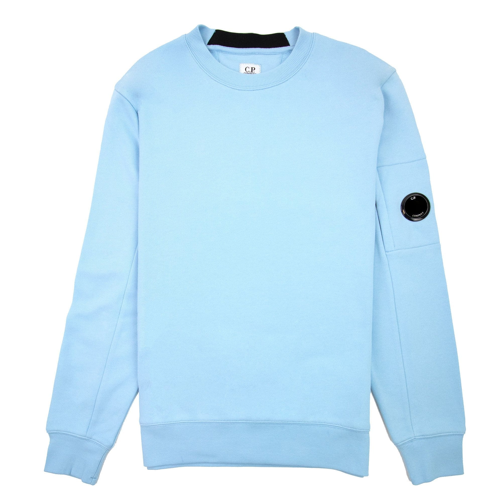 Cp Company Diagonal Raised Fleece Lens Crew Sweatshirt Sky Blue 832