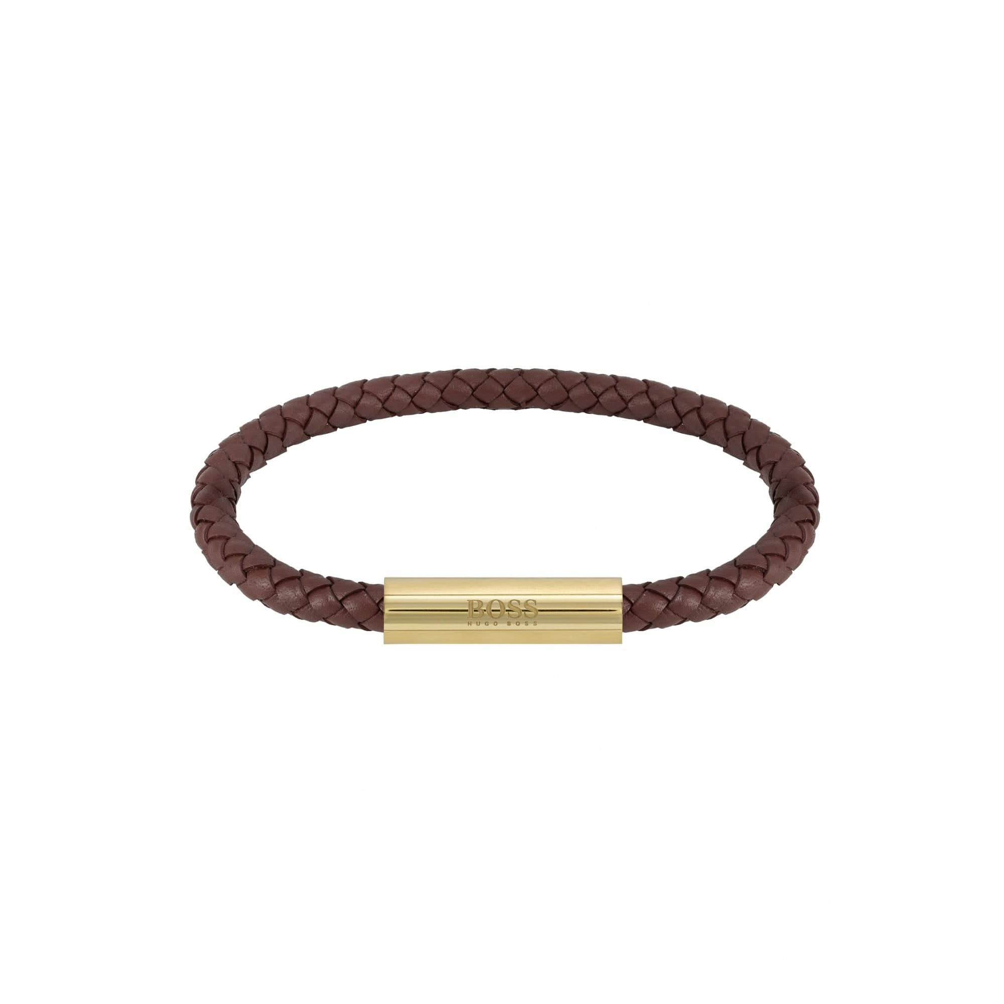 Hugo Boss Braided Leather Bracelet Dark Brown