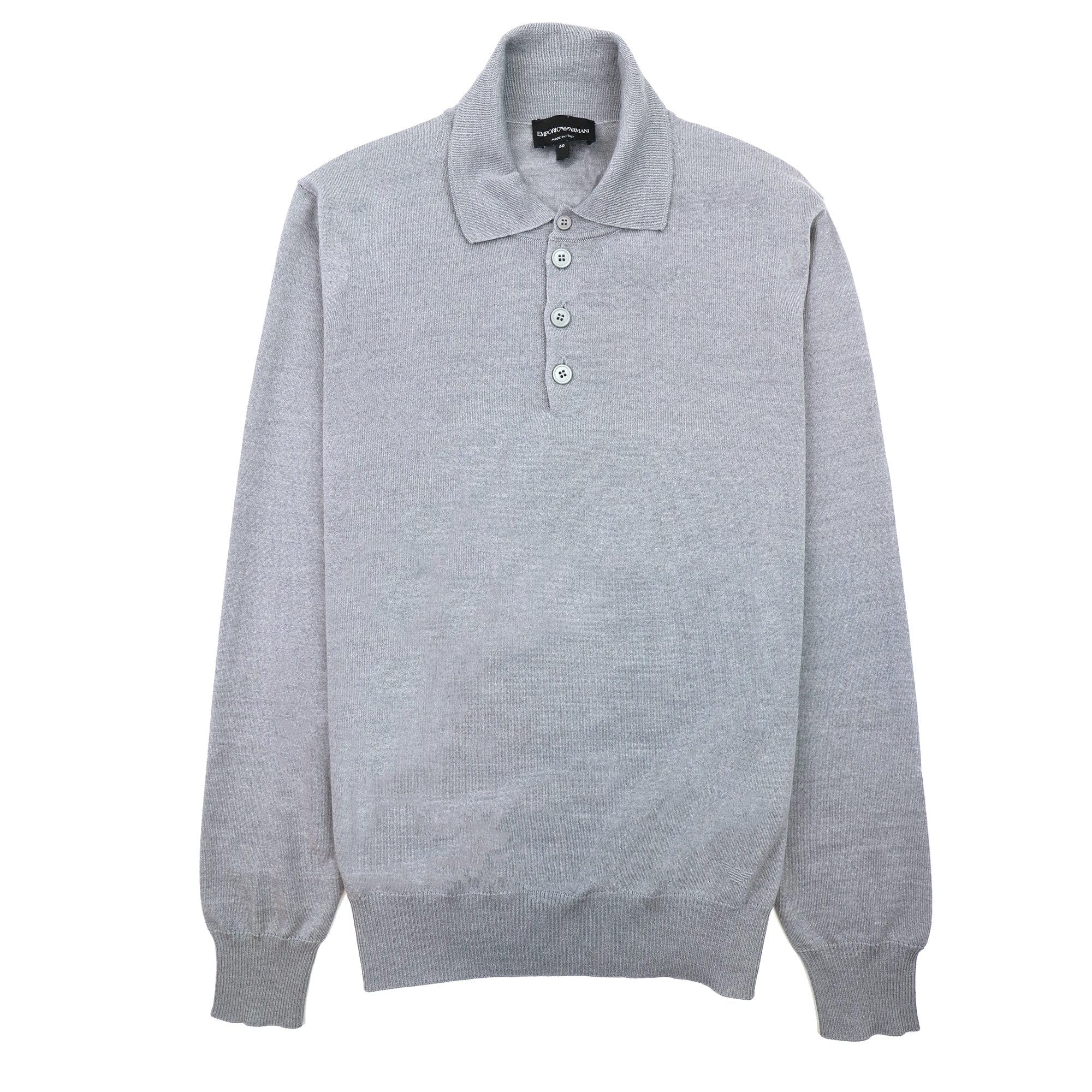 Emporio Armani Wool Knitted Long Sleeve Polo Grigio Grey
