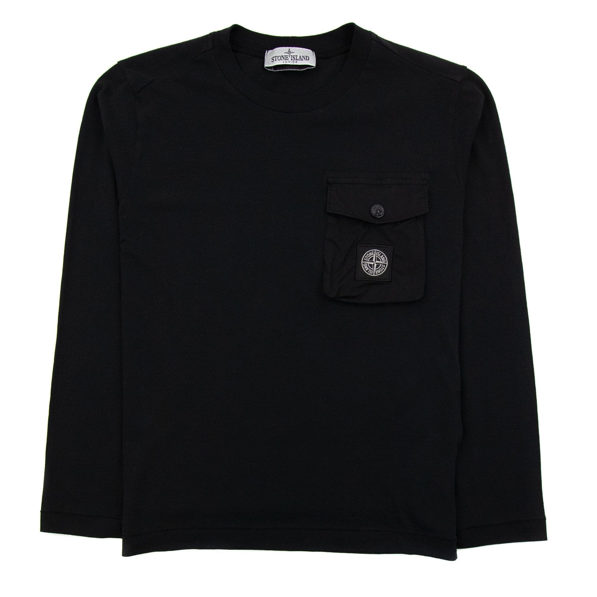 Stone Island Junior 20347 Pocket Logo Long Sleeve T Shirt Black Voo29
