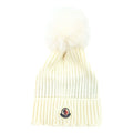 Moncler Junior Berretto Pom Pom Wool Hat White 034