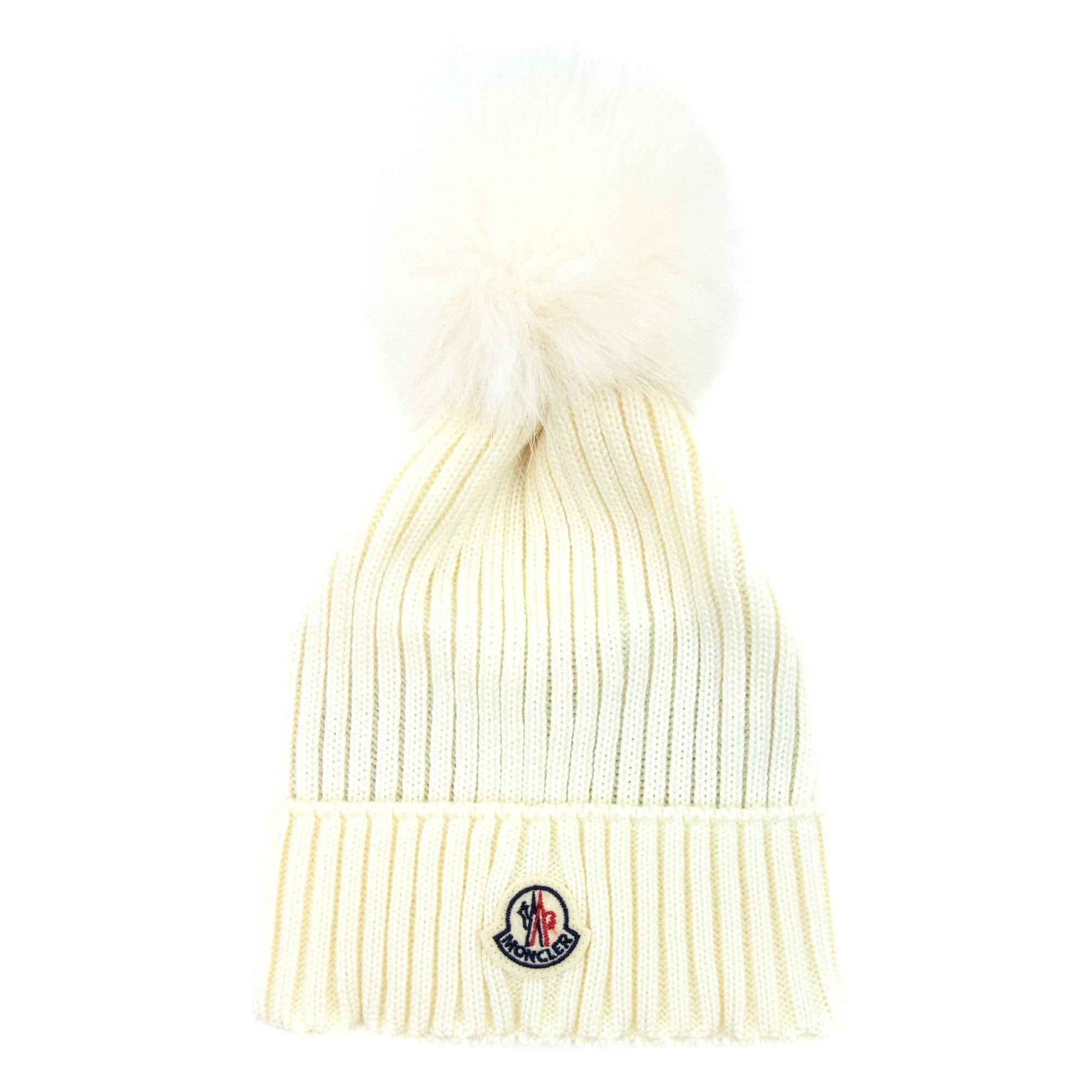 Moncler Junior Berretto Pom Pom Wool Hat White 034