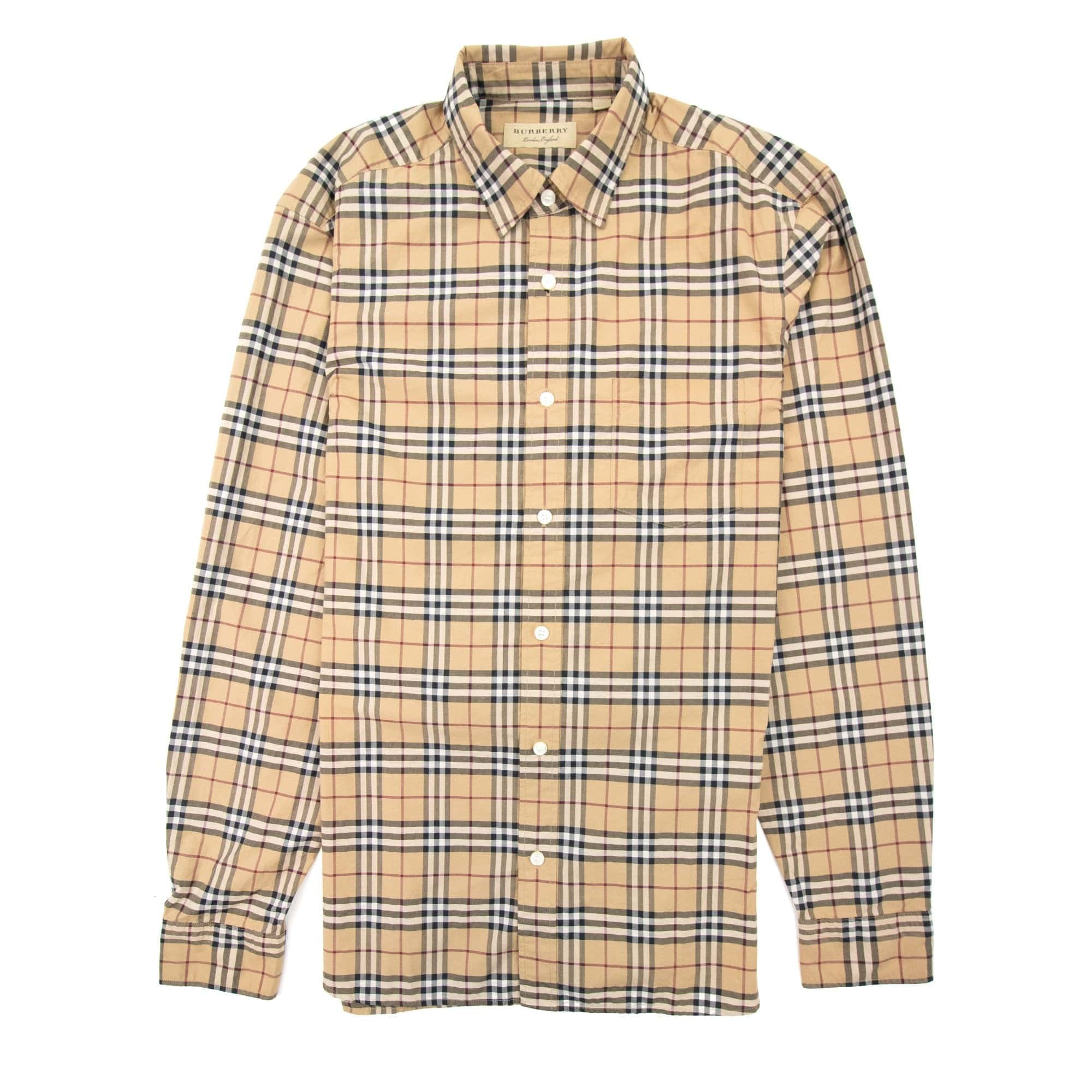 Burberry Alexander Cotton Check Long Sleeve Shirt Camel