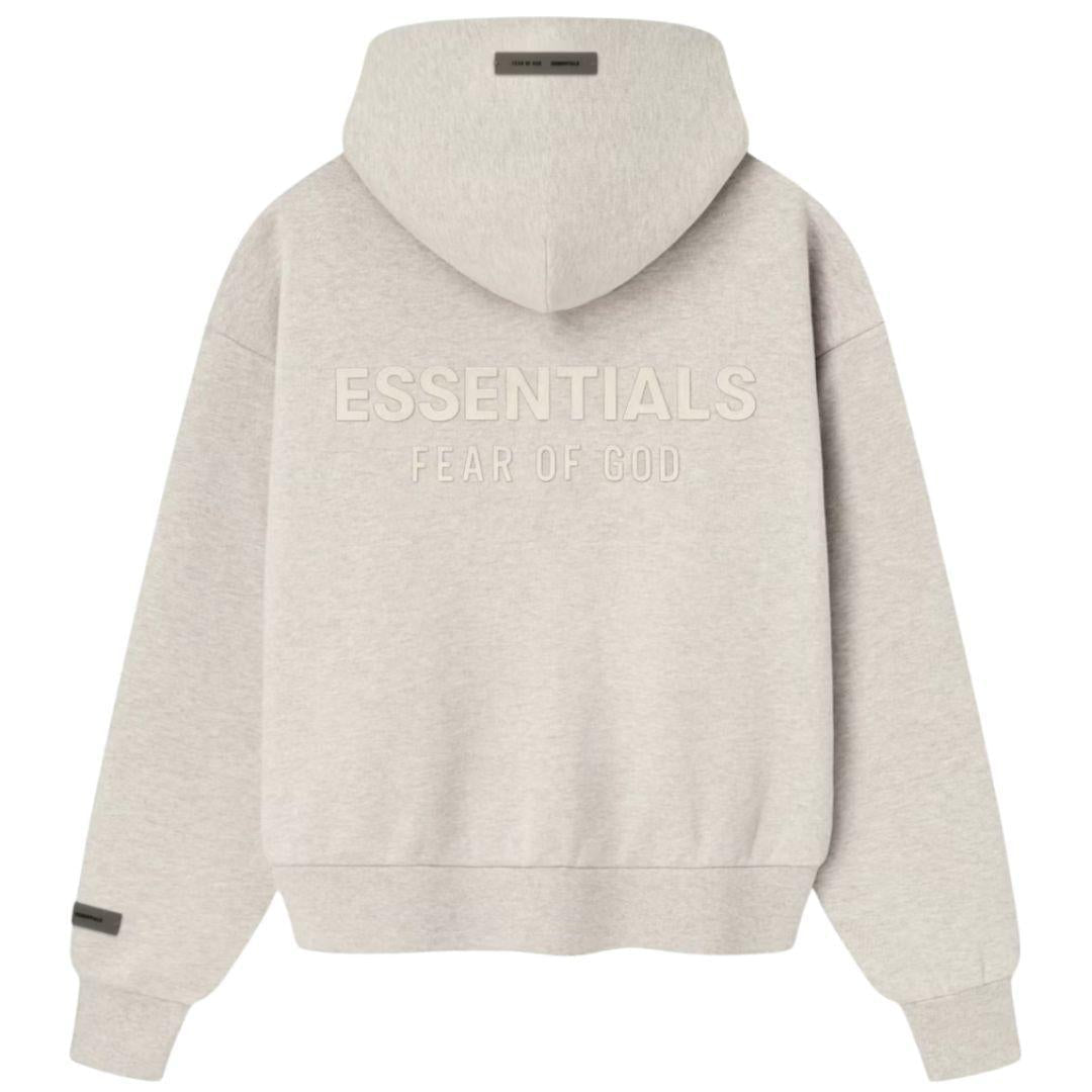ESSENTIALS FOG CLASSIC FIT ZIP UP HOODIE HEATHER STONE SS25