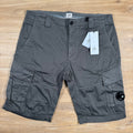 CP Company Stretch Sateen Lens Cargo Shorts in Smoked Pearl