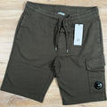 C.P. Company Light Fleece Cargo Lens Shorts in Ivy Green