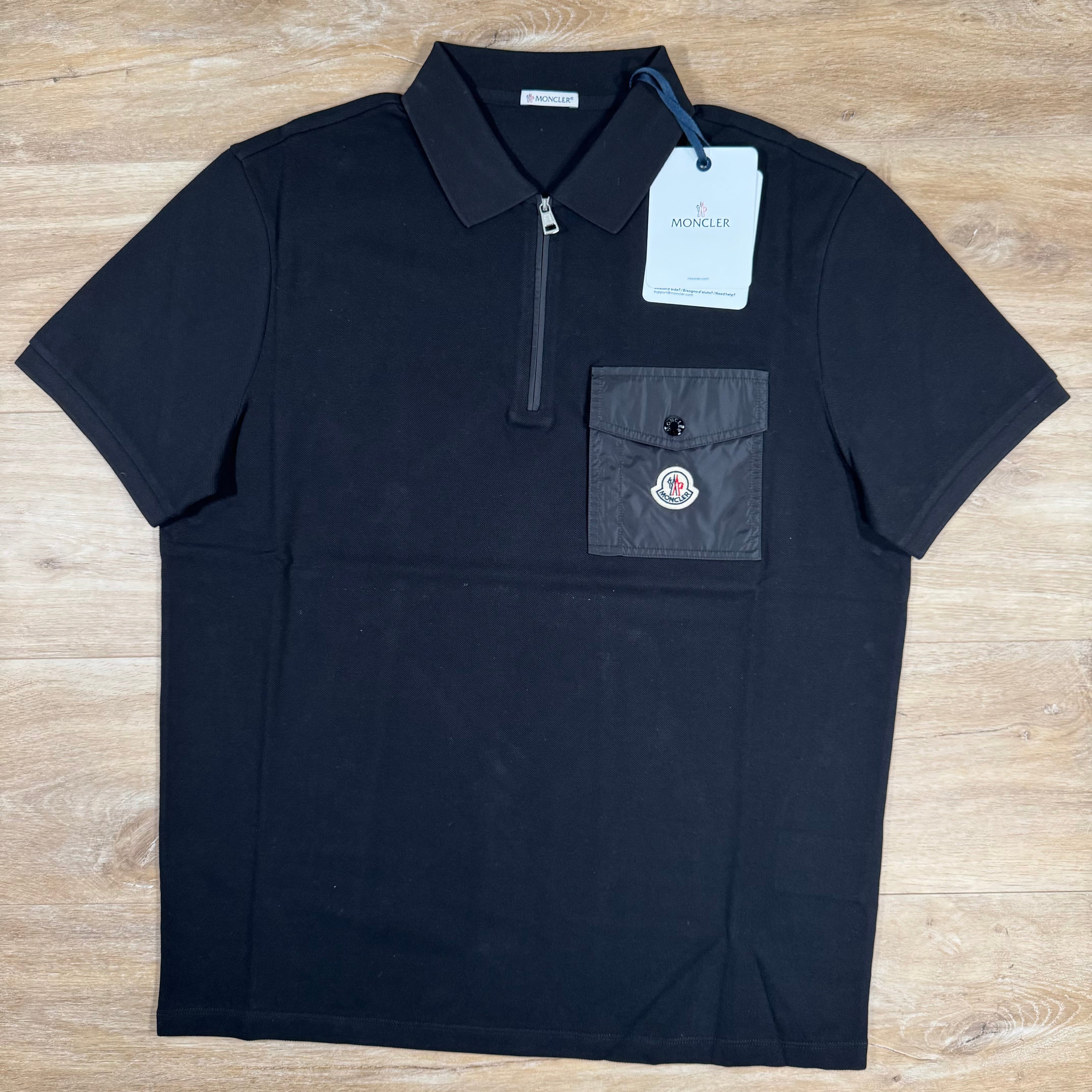 Moncler Nylon Pocket Polo Shirt in Black
