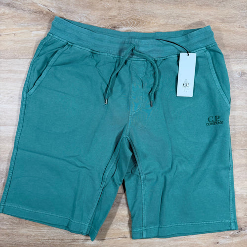 C.P. Company Cotton Fleece Logo Shorts in Frosty Spruce