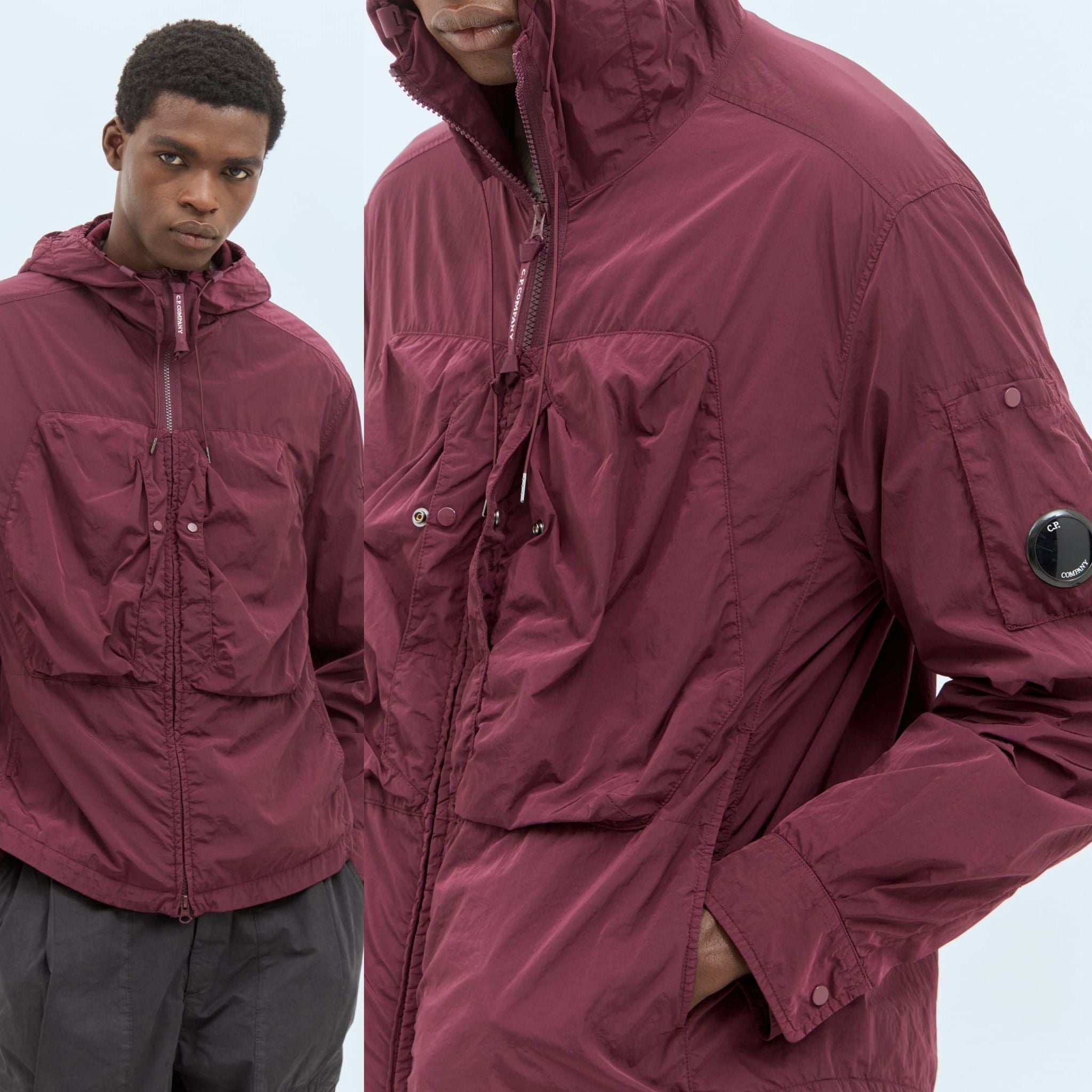 CP Company Burgundy Hooded Overshirt Jacket