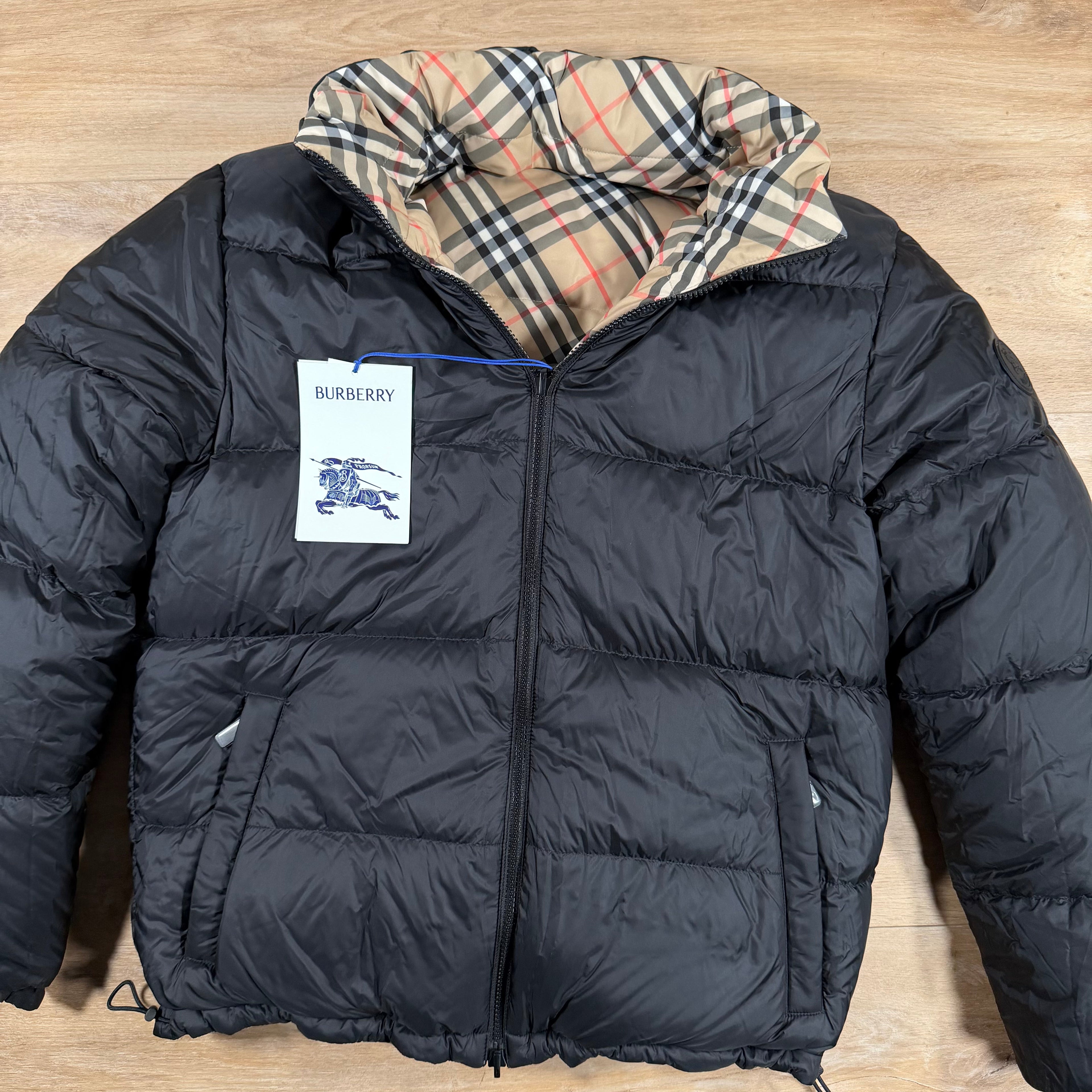 Burberry Reversible Check Snowdon Puffer Jacket in Sand Beige