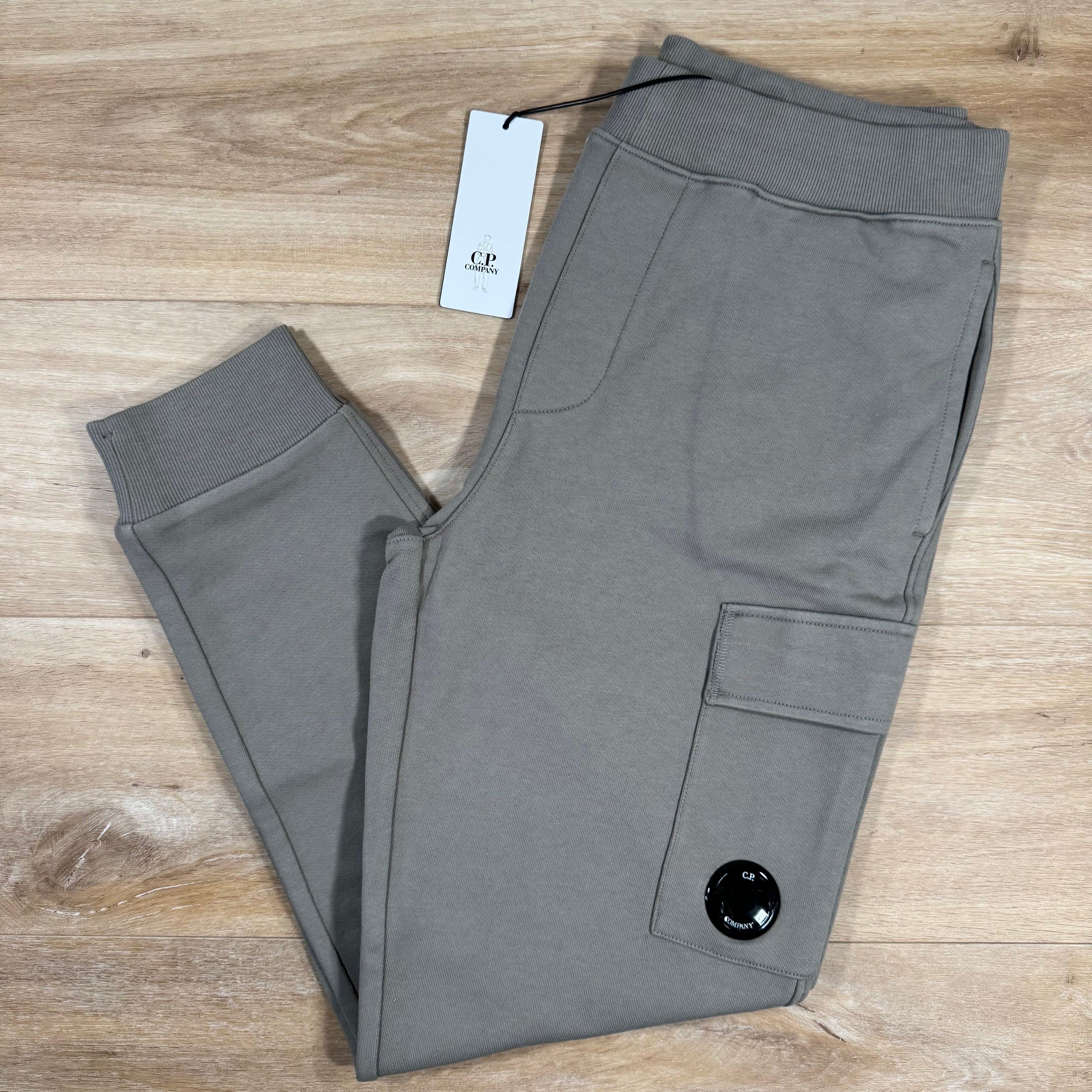 C.P. Company Diagonal Raised Fleece Lens Sweatpants in Fungi Grey