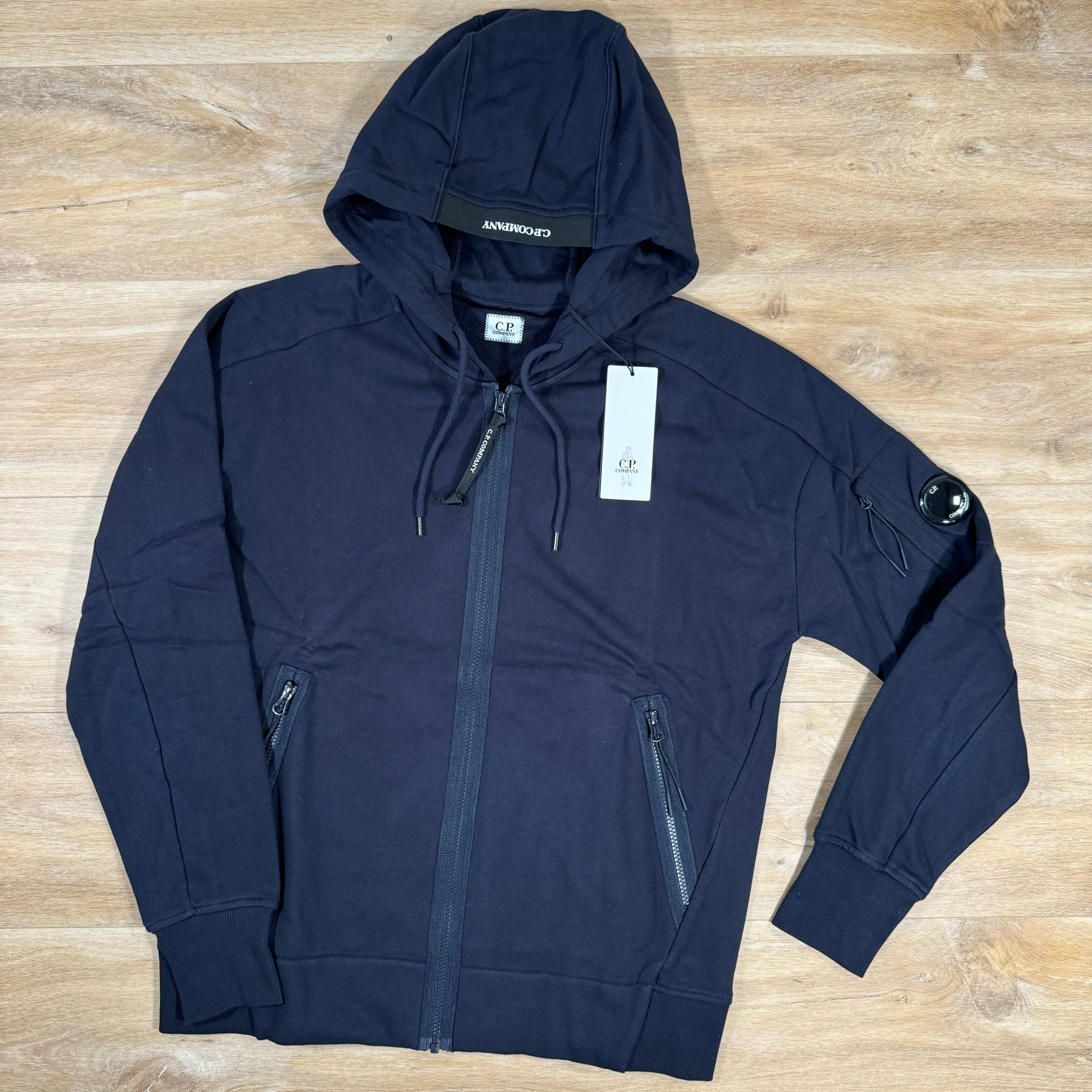 C.P. Company Diagonal Raised Zipped Lens Hoodie in Navy
