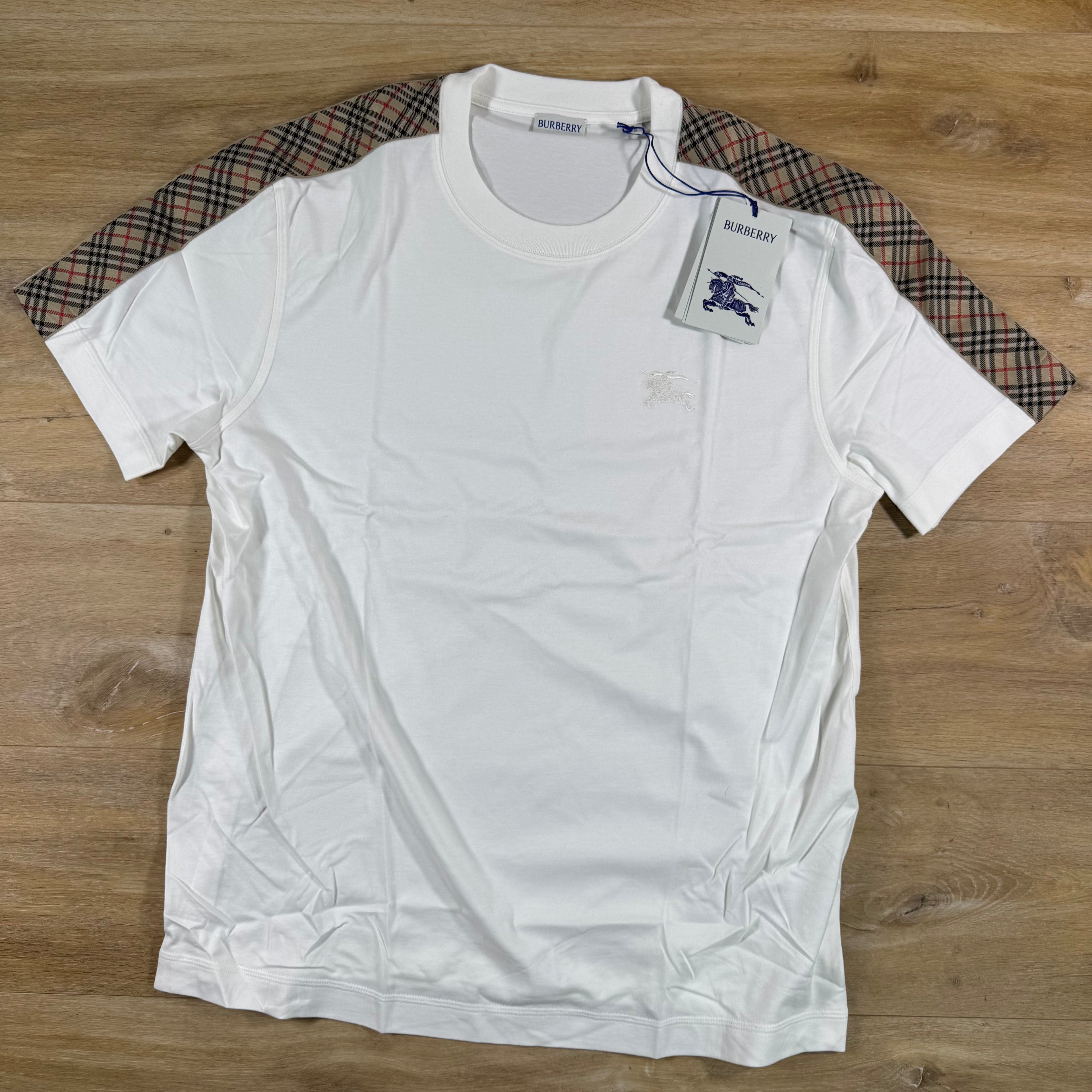 Burberry Check Trim T-Shirt in Chalk White