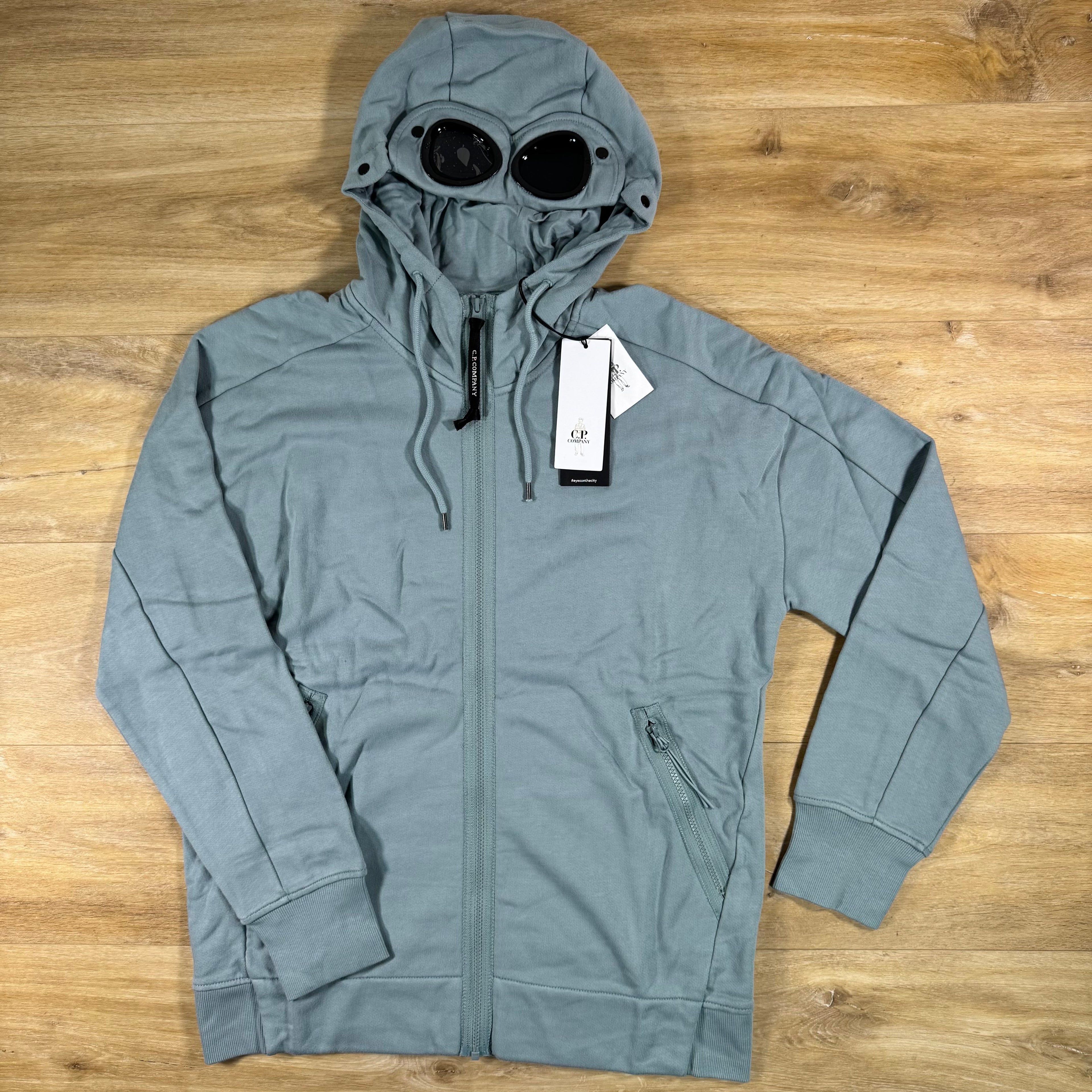 C.P. Company Diagonal Raised Fleece Goggle Hoodie in Silver Blue