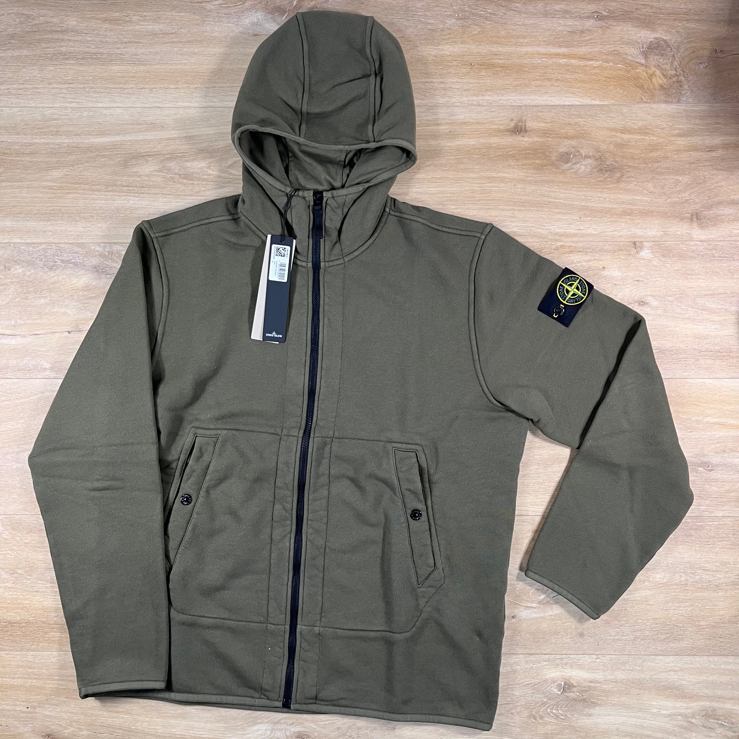 Stone Island Full-Zip Technical Hoodie in Military Green