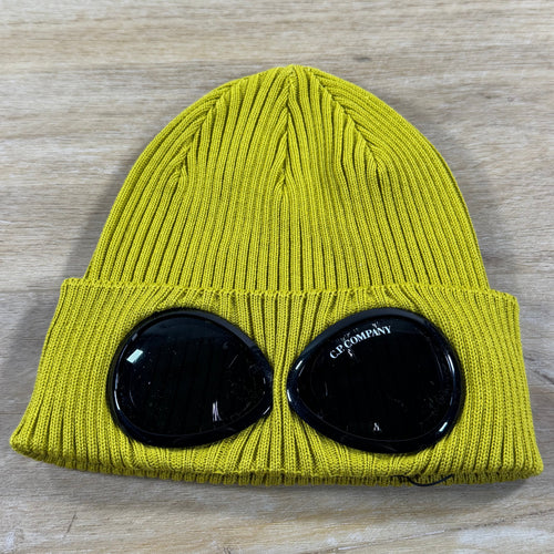 C.P. Company Cotton Goggle Beanie in Antique Moss - Yellow