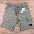 C.P. Company Light Fleece Cargo Lens Shorts in Moss Gray - Green