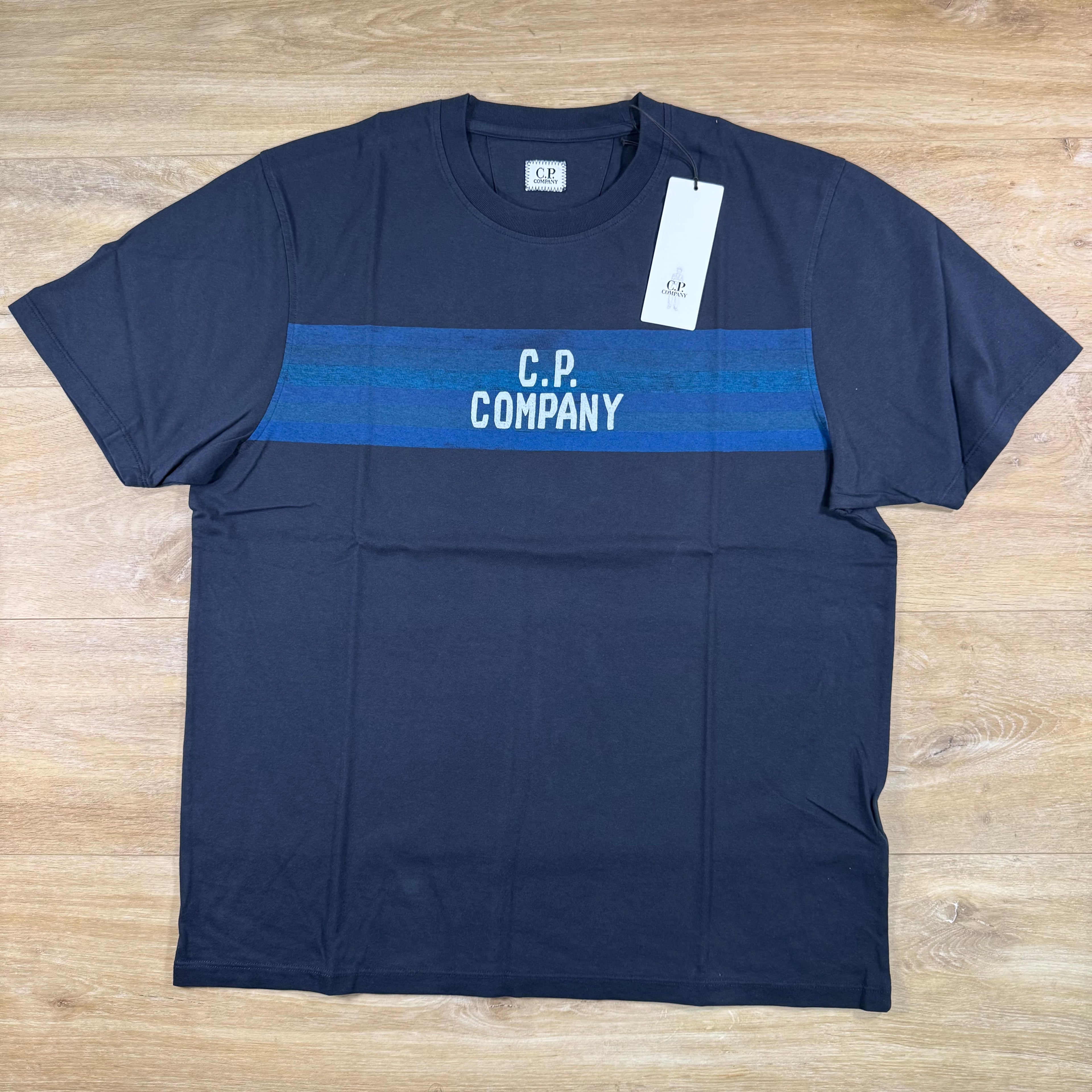 C.P. Company Striped Detail T-Shirt in Navy
