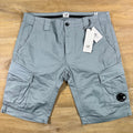 C.P. Company Stretch Sateen Cargo Lens Shorts in Silver Blue