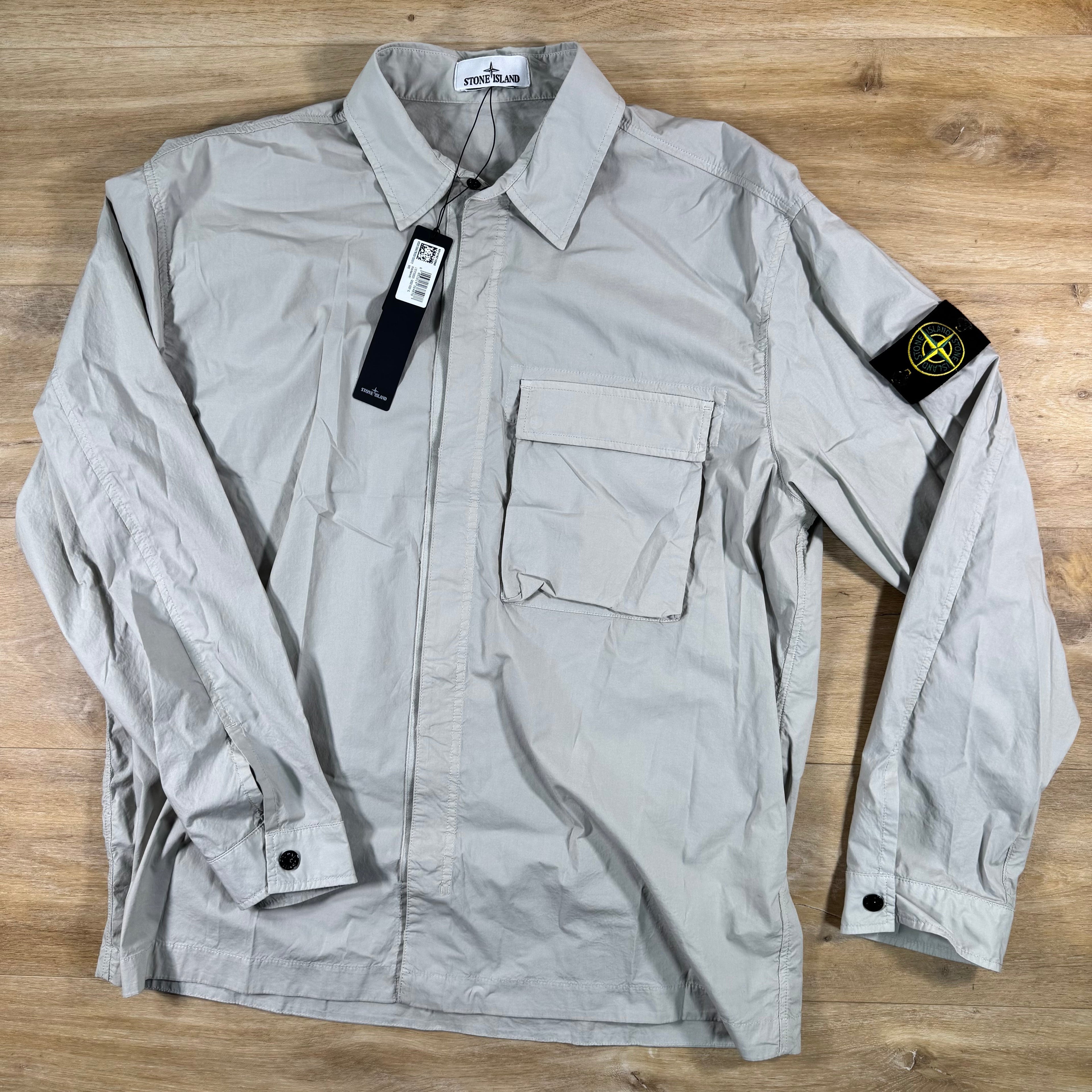 Stone Island Stretch Cotton Tela 'Paracadute' Overshirt in Pearl Grey