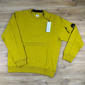 C.P. Company Diagonal Raised Fleece Crewneck Lens Sweatshirt in Antique Moss - Yellow