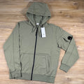 C.P. Company Light Fleece Zip Lens Hoodie in Moss Gray - Green