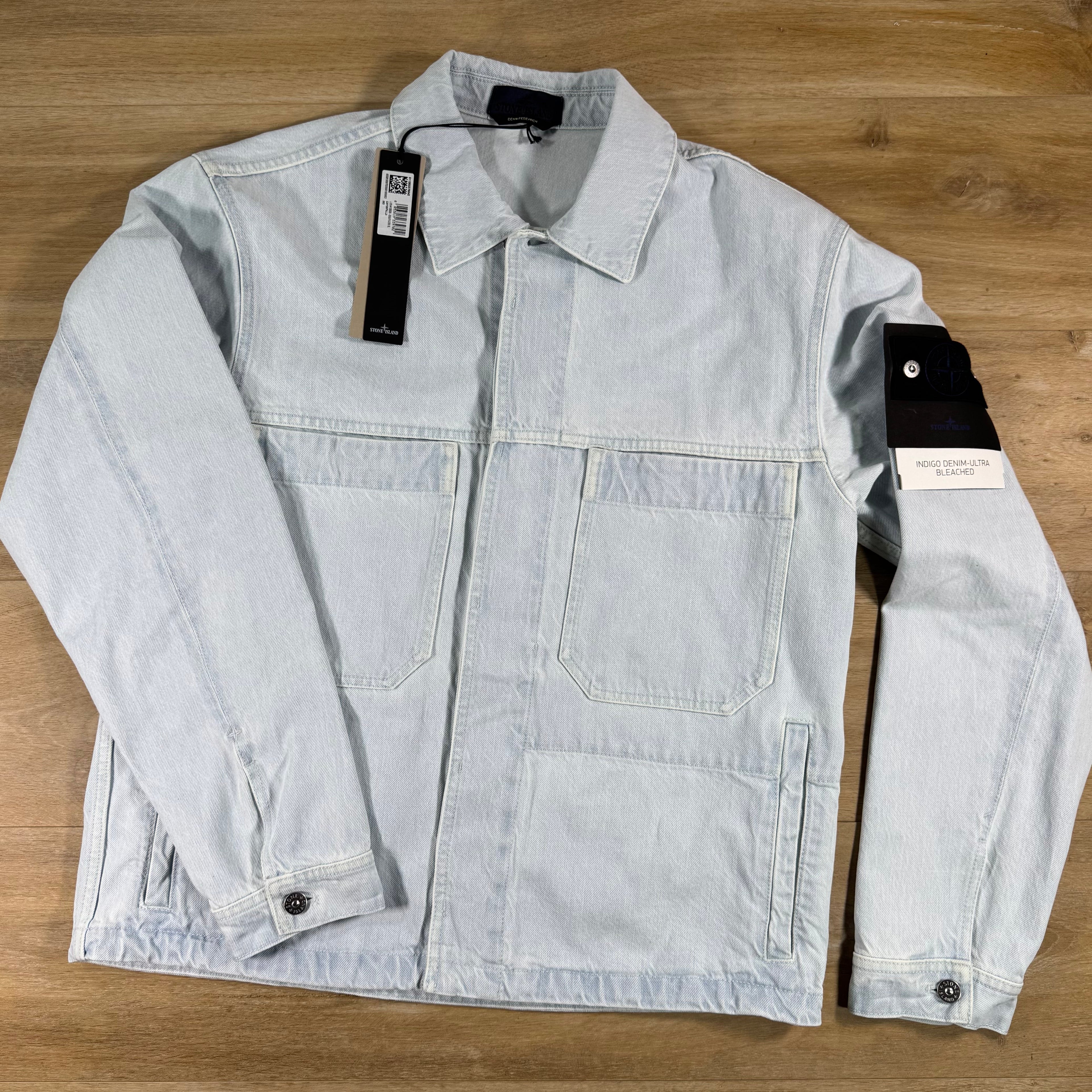 Stone Island Indigo Denim-Ultra Bleached Overshirt in Blue Extra Bleach