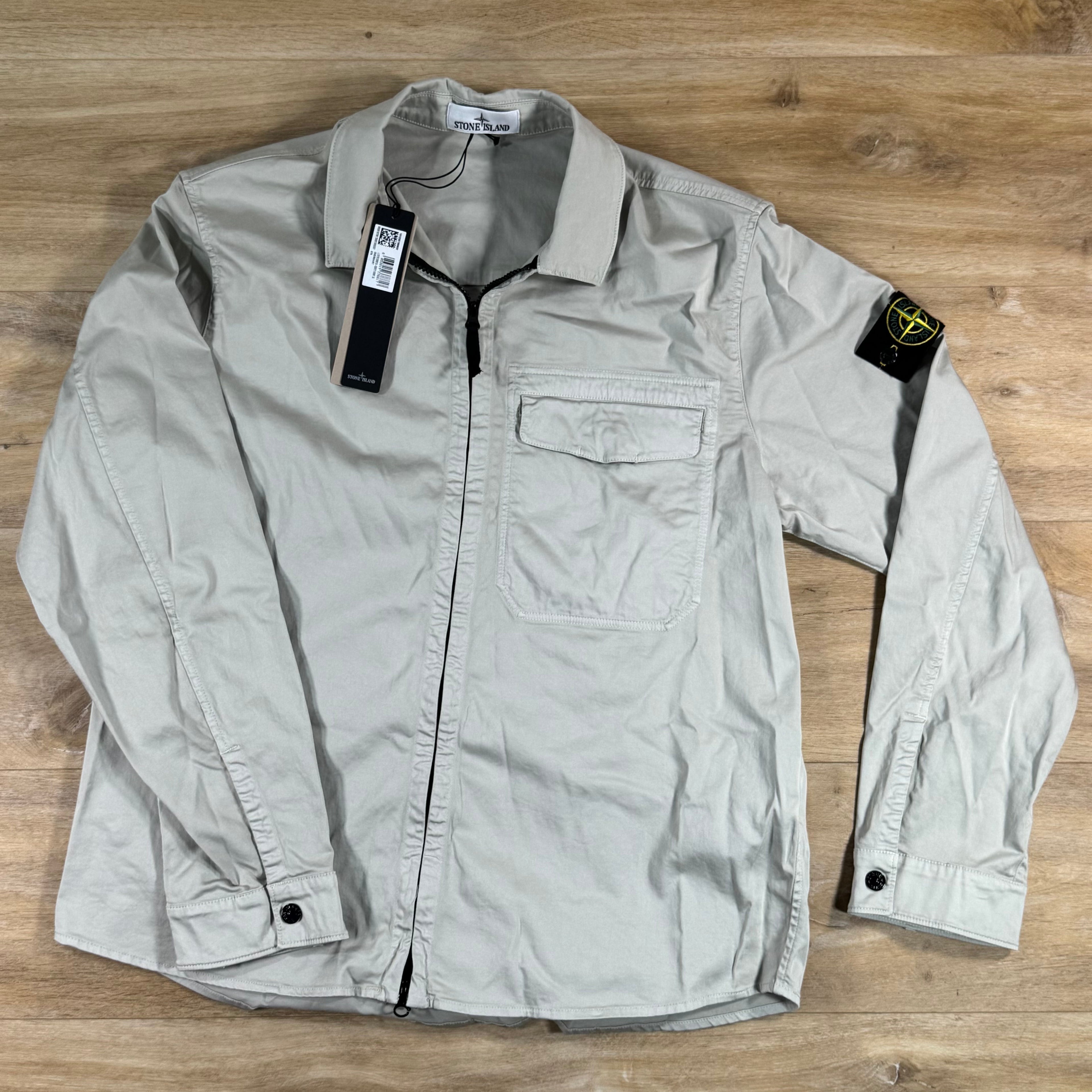 Stone Island Stretch Satin Overshirt in Pearl Grey
