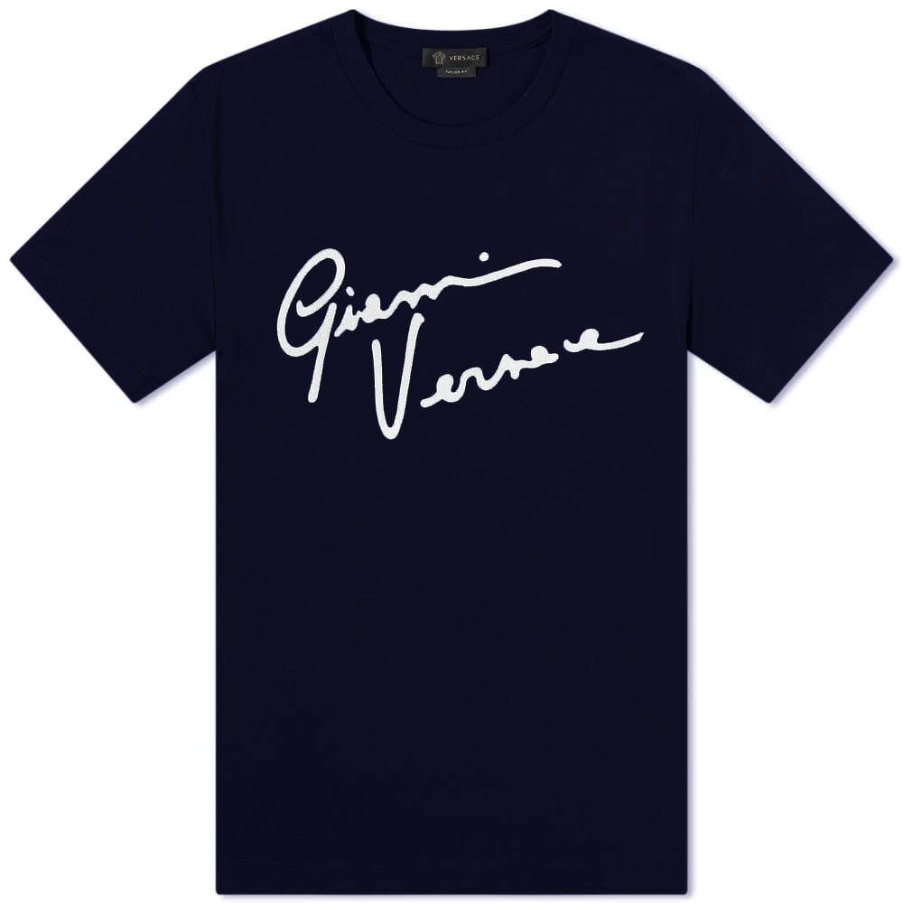 Versace Navy Embroidered Signature Logo T-Shirt