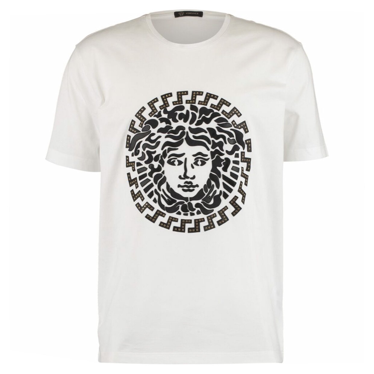 Versace White Leather Studded Medusa T-Shirt